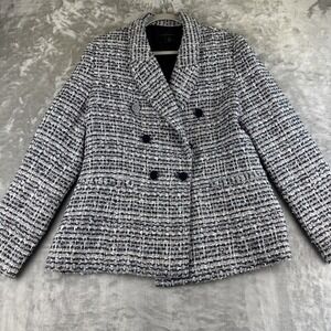 House of Harlow 1960 Tweed Blazer Women's L Blue Tan Cream Woven Career (1210)